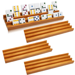 Exqline domino racks front view show four organized trays for Mexican Train play