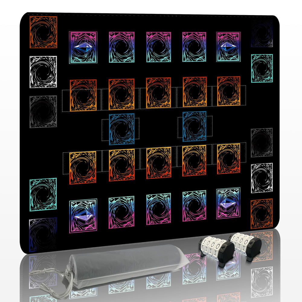 Extalas Yu-Gi-Oh stitched playmat shows two-player layout for smooth duels