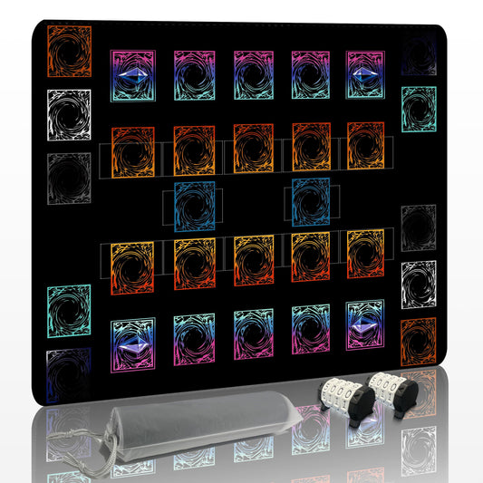 Extalas Yu-Gi-Oh stitched playmat shows two-player layout for smooth duels
