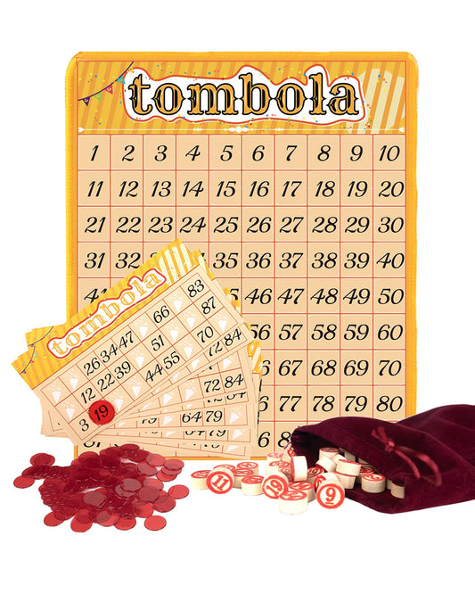 Extguds Tombola board with foldable wooden design for easy storage and transport.