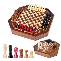 Extguds wooden chess board with double-sided surface for 3-4 players, perfect for gatherings.