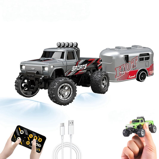 EXVQMU Mini RC Car front view with bright LEDs for day and night driving