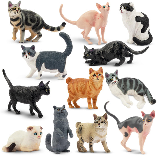 EYSCOTA 12pcs cat figurines set for imaginative play and easy decorating.