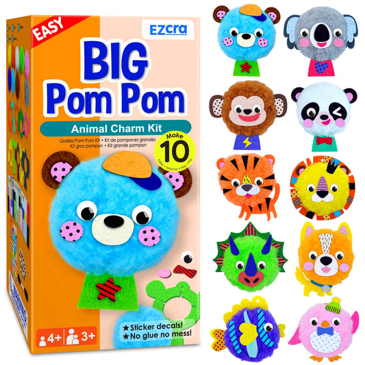 EZCRA Big Pom Pom Craft Kit cover scene inviting kids to start a creative project.
