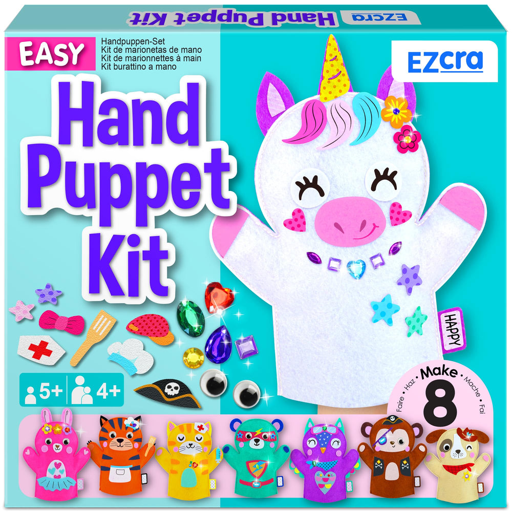 EZCRA Unicorn Hand Puppet Kit cover with colorful materials for imaginative play