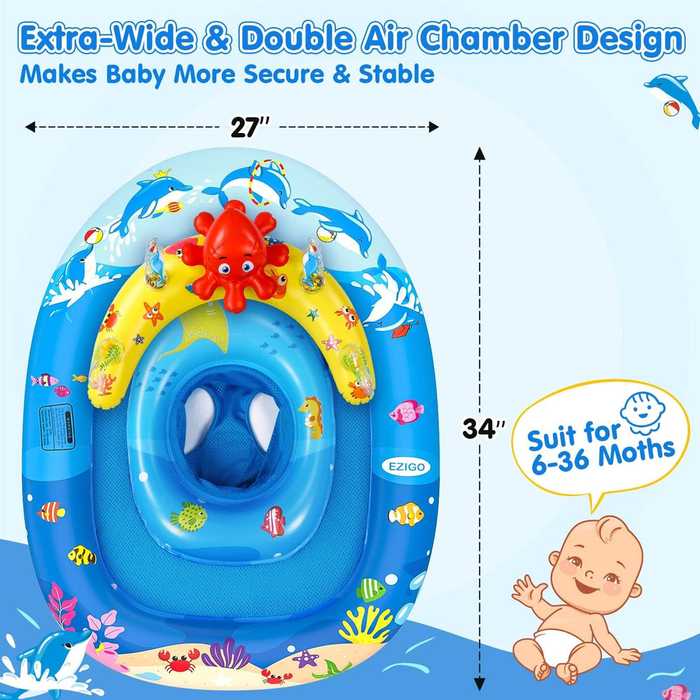 EZIGO Safe-Seat design keeps infants securely seated in the water.
