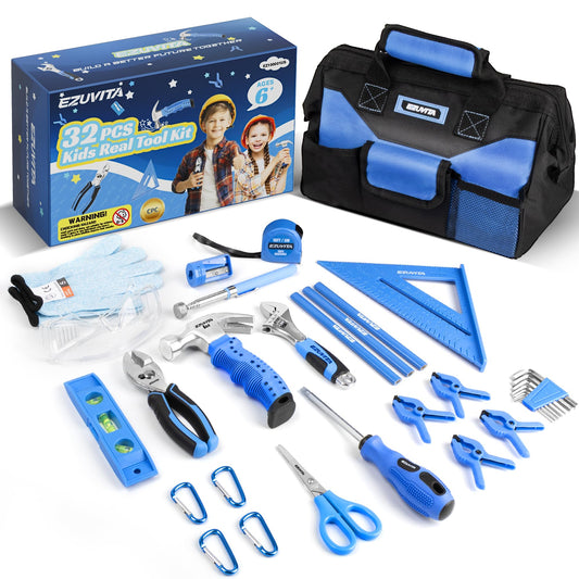 EZUVITA real tools for kids blue set with kid-sized grips for safe hands-on learning