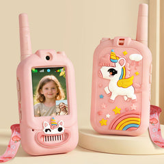 Fabeto Unicorn Pink video walkie talkie front view for real-time kid chats.
