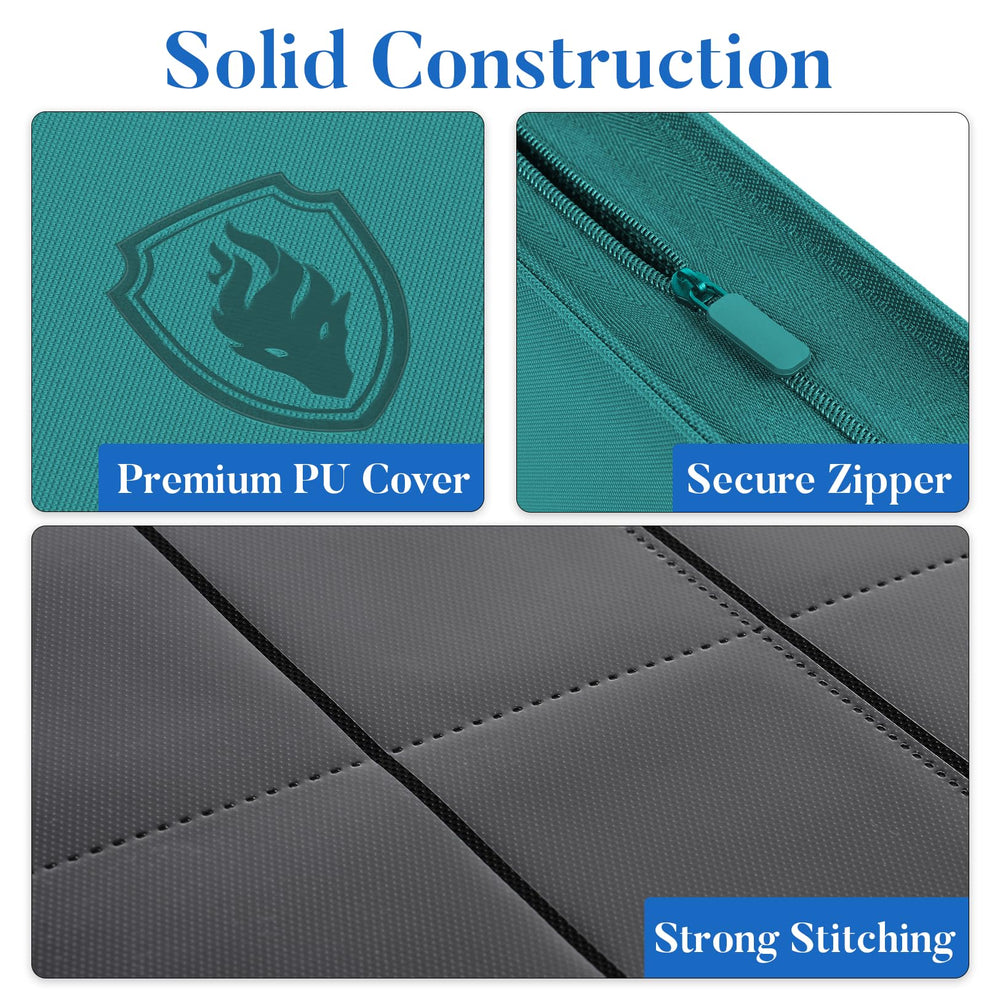 Fabmaker 9-pocket binder interior view showing 360-card capacity and organized sleeves