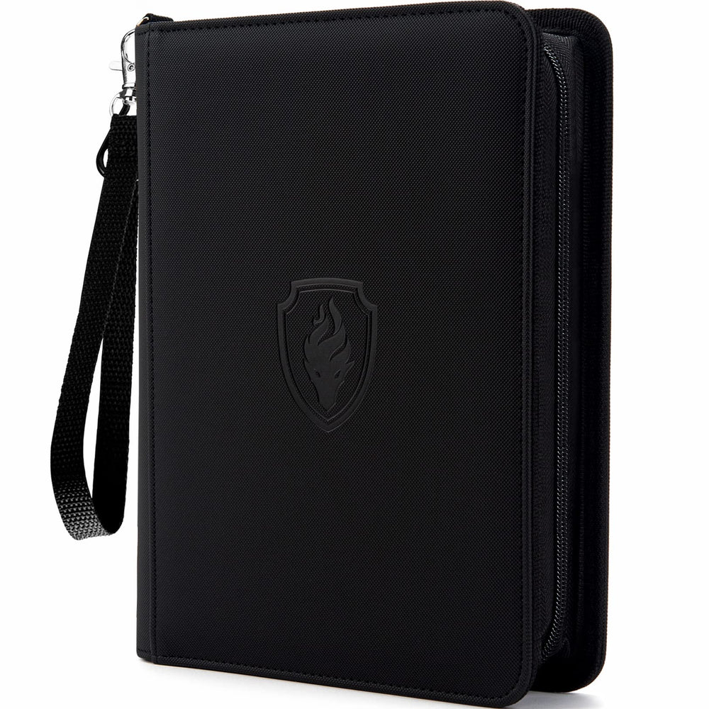 Fabmaker Premium 4-pocket zip binder in black protects cards with a secure zipper and durable outer shell.