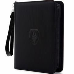 Fabmaker Premium 4-pocket zip binder in black protects cards with a secure zipper and durable outer shell.