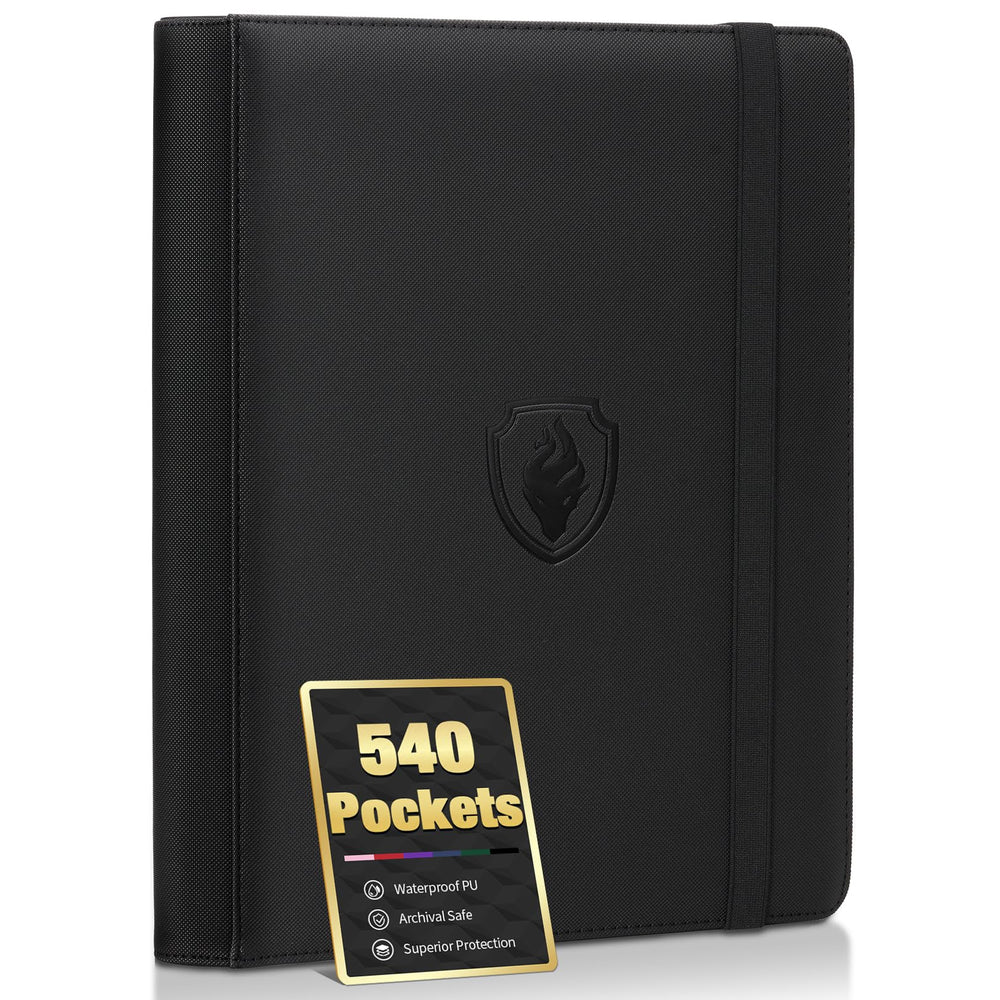 Fabmaker Premium 9-Pocket Binder front cover shows durable black PU and embossed logo for display