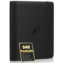 Fabmaker Premium 9-Pocket Binder front cover shows durable black PU and embossed logo for display