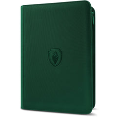 Fabmaker premium zip card binder with dark green cover protects trading cards during storage