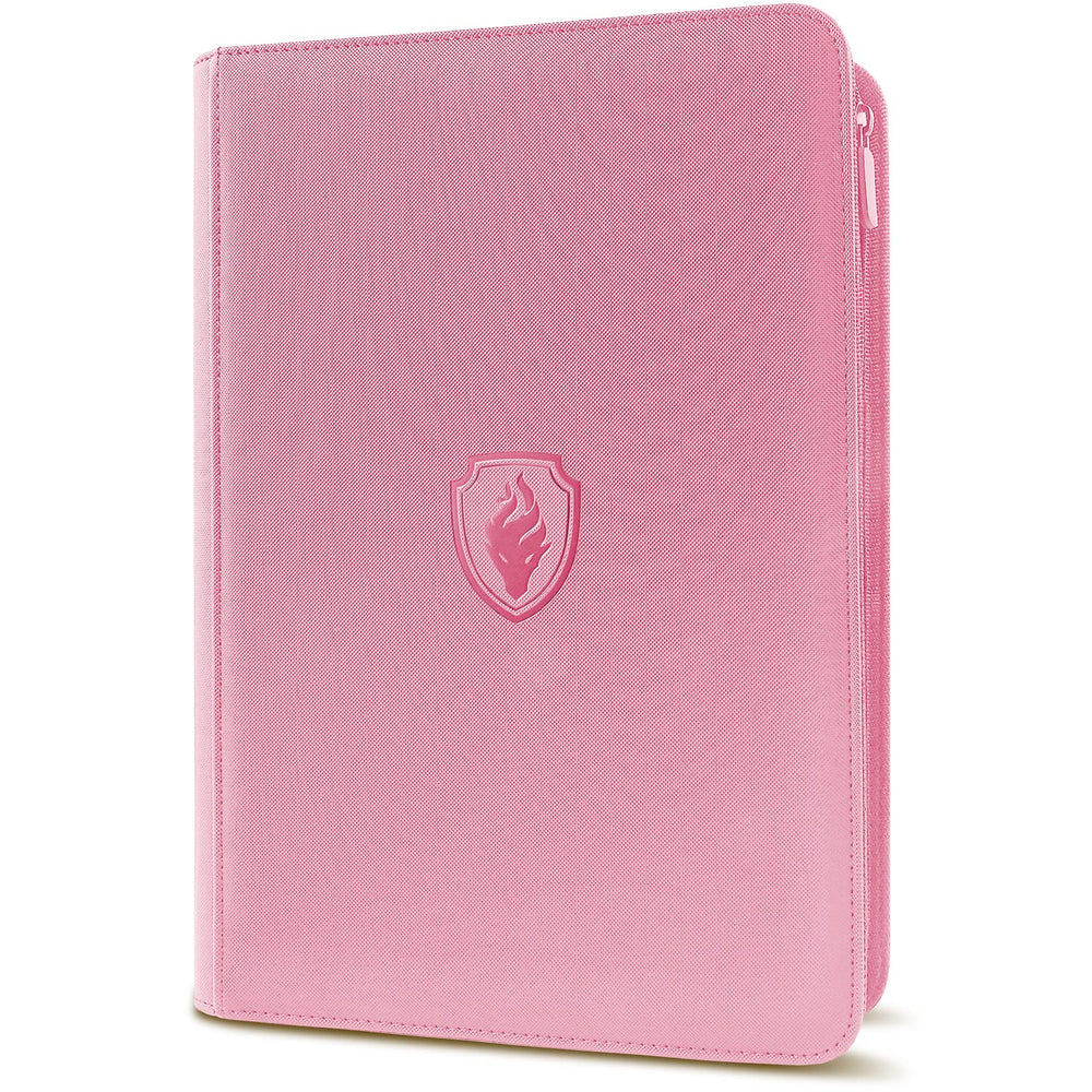 Fabmaker Premium Zip Card Binder front cover shows pink PU and sturdy construction for protection.