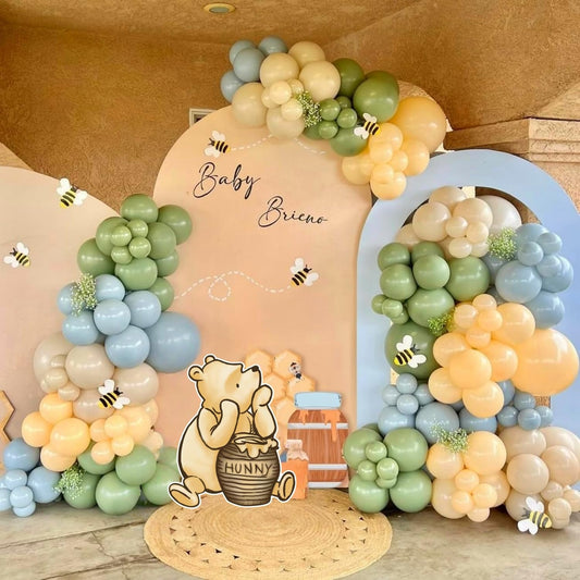 FabTab Winnie arch kit with green balloons for Pooh themed baby shower