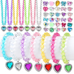 Faburo 44-piece kids jewelry set with heart-shaped rings for dress-up fun