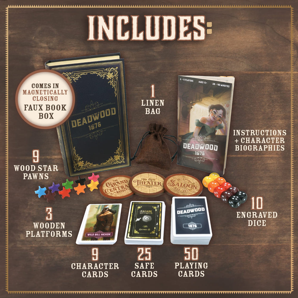 Facade Games Deadwood 1876 playing cards for reveal and bluff moments.