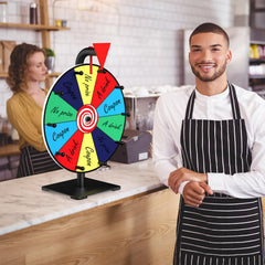 Facilife Spinning Wheel showing 10 color slots for prizes and branding.