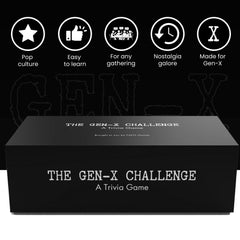 FAFO GAMES Gen-X Challenge card rack image emphasizes abundant questions across 80s and 90s culture.