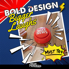 Red Trumped Up Fake News Button adds playful energy to gatherings