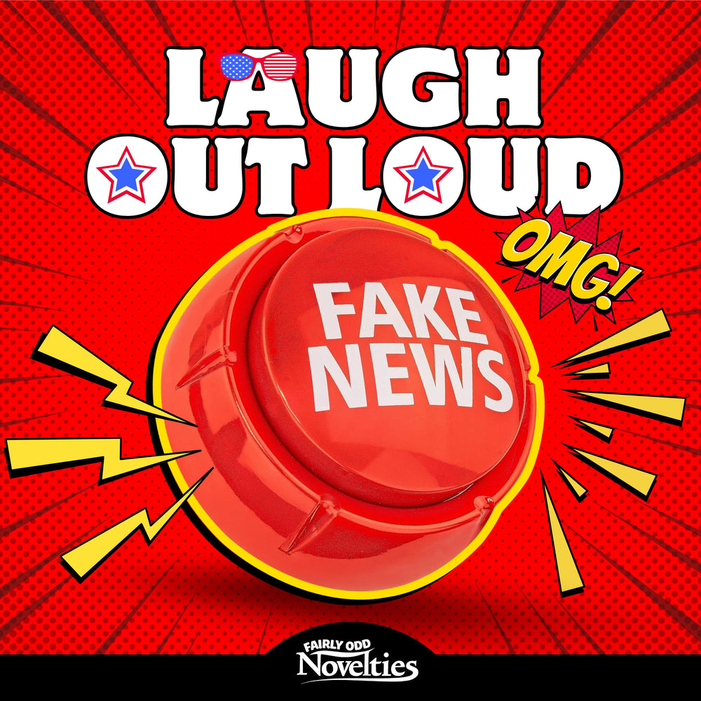Trumped Up Fake News Button being pressed for instant humor