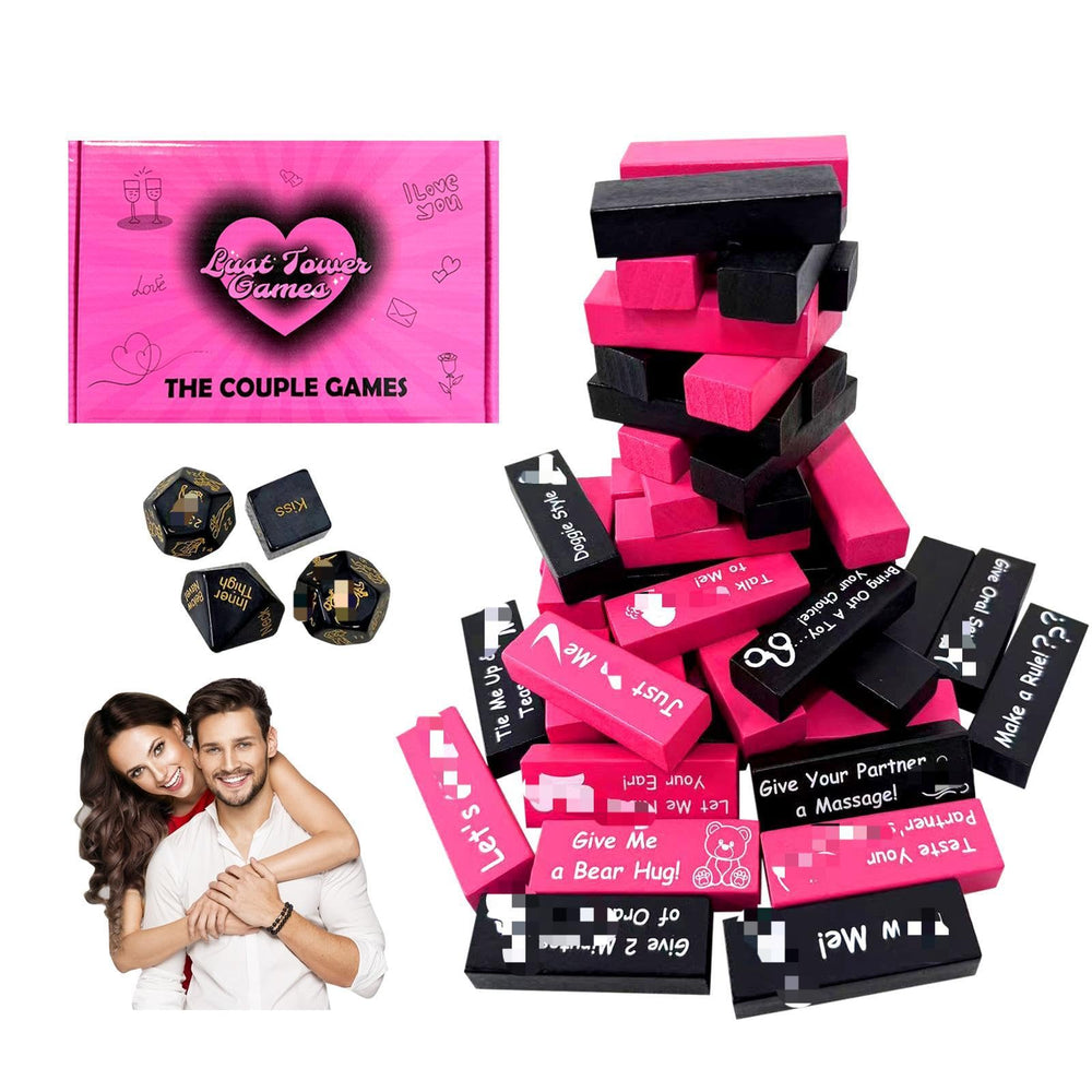 Fairypitta Lust Tower Game blocks stacked for a playful date-night experience