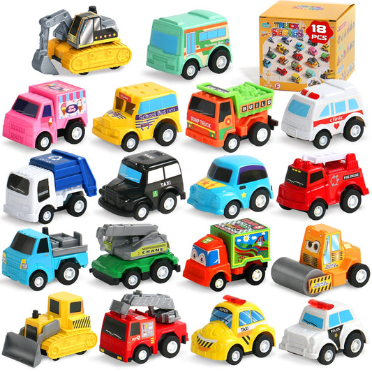 Fajiabao 18-pcs toy cars set for toddlers sparks imaginative city play.