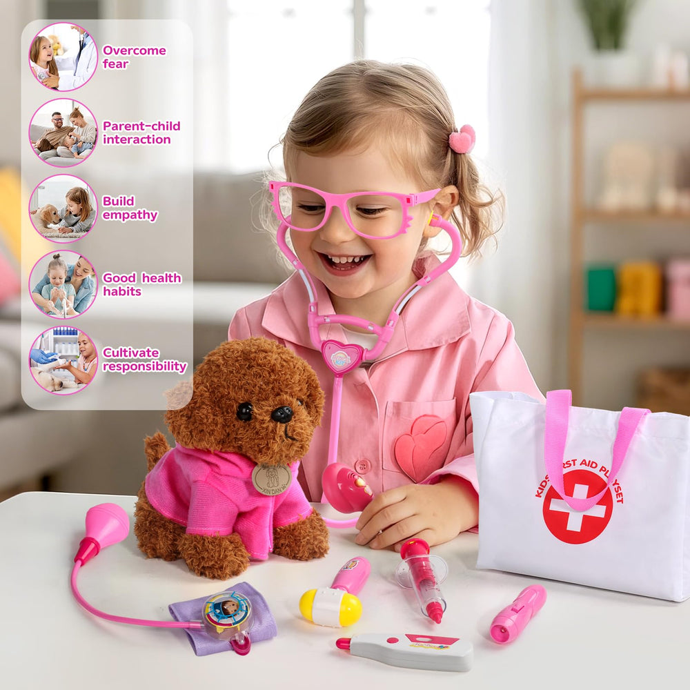 Fajiabao Doctor Kit pink carry bag enables portable pretend play.