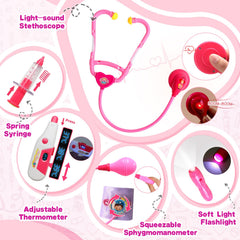 Fajiabao pink medical bag keeps pieces organized for tidy play.