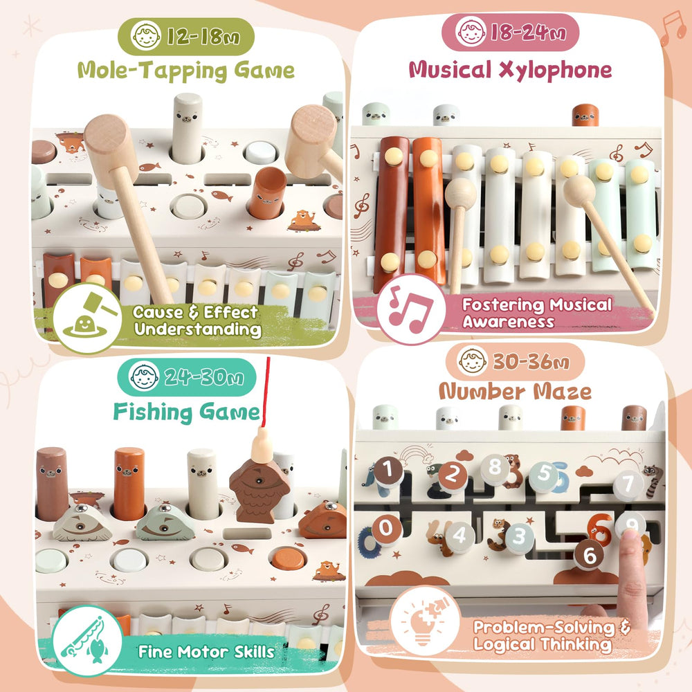 Fajiabao wooden Montessori 4-in-1 magnetic fishing game enhances fine motor coordination