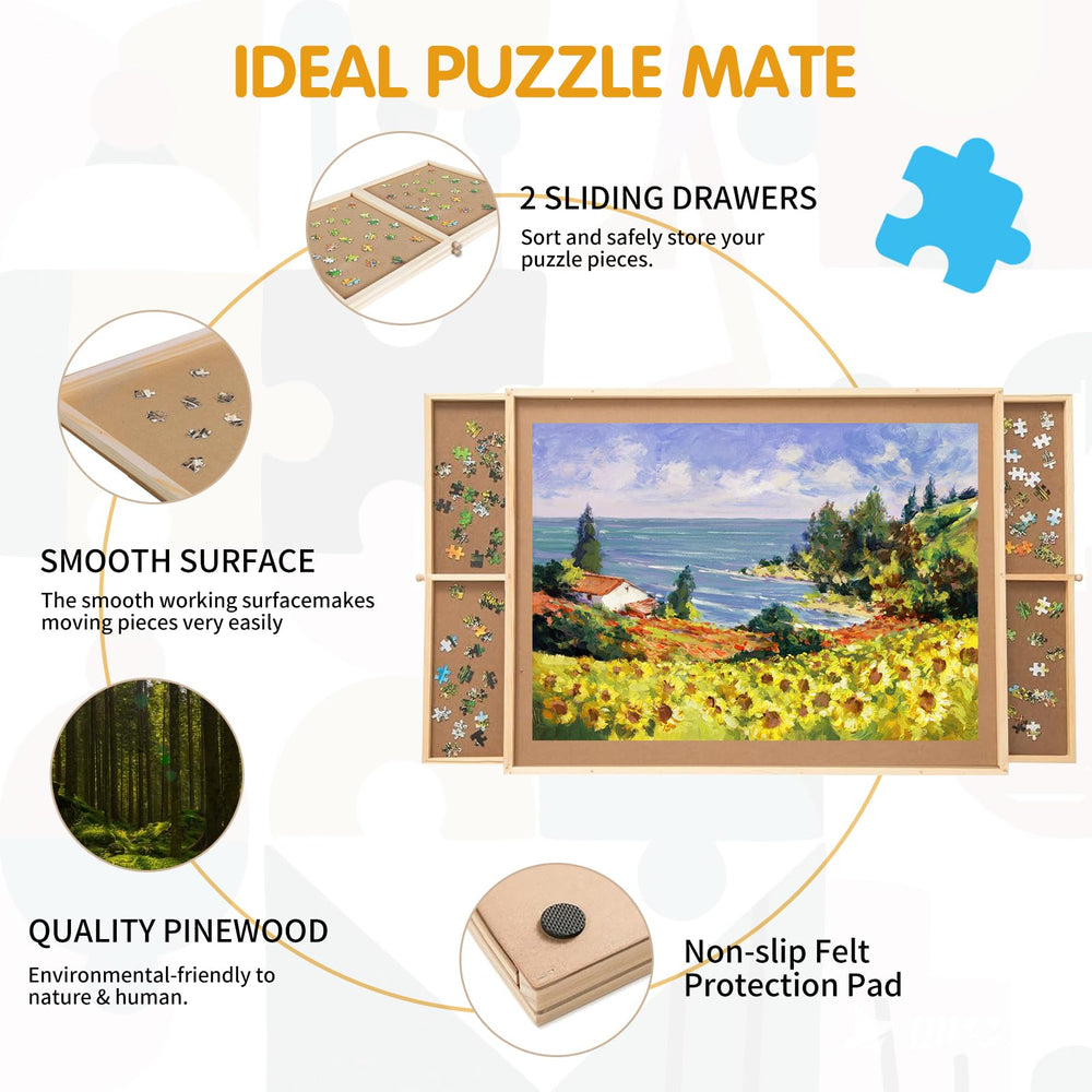 FAMILON puzzle board with cover mat protecting work.