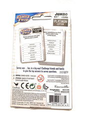 Family Feud Jumbo Card Game Platinum Edition on table ready for a lively family game night.