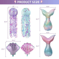 Family Pro Mermaid jellyfish lanterns glow softly as ocean backdrop