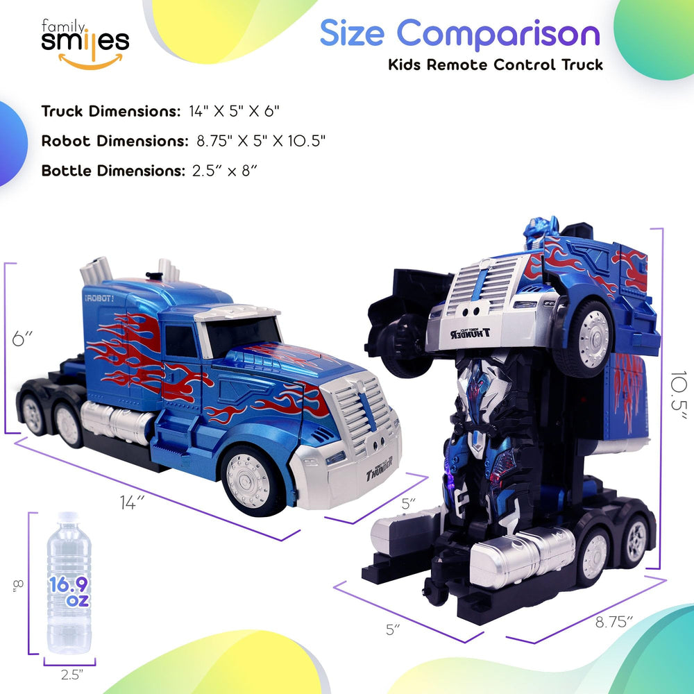 Family Smiles Transforming Robot RC Truck dimensions reference in 1:12 scale.