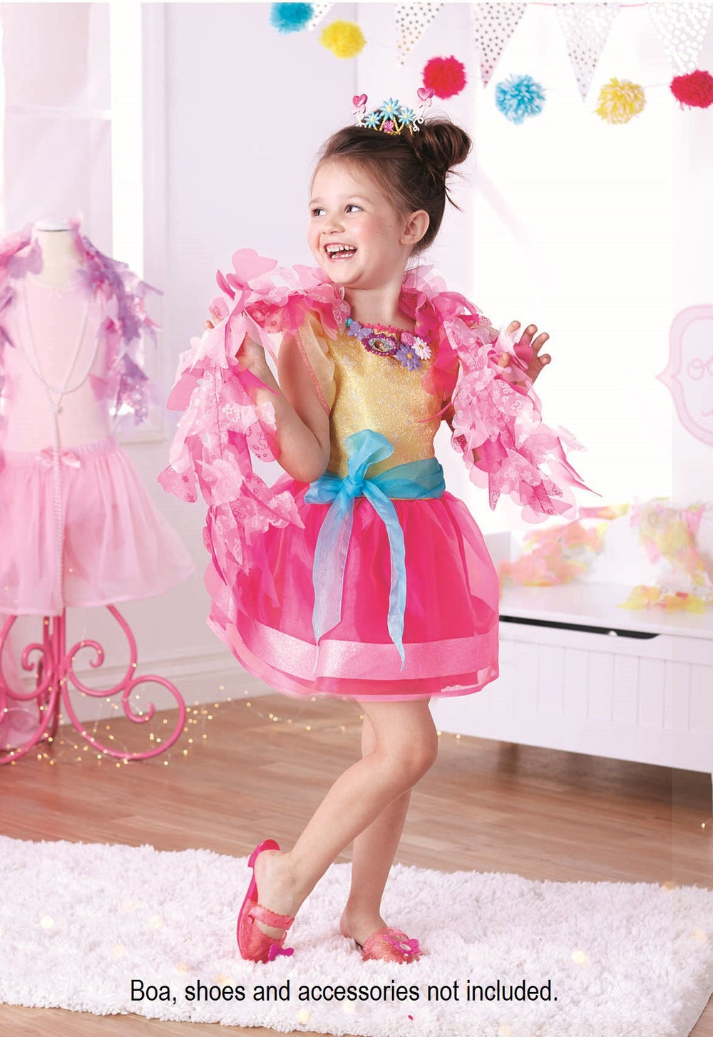 Fancy Nancy Signature Dress back view with blue sash and velcro closure.