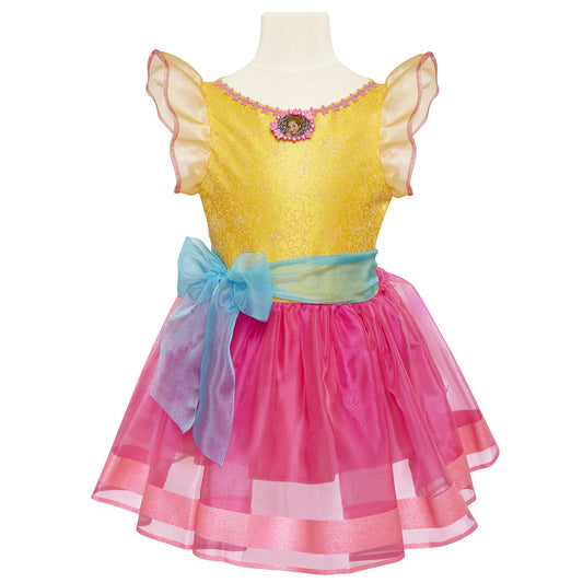 Fancy Nancy Signature Dress front view with shimmering bodice and pink neckline.