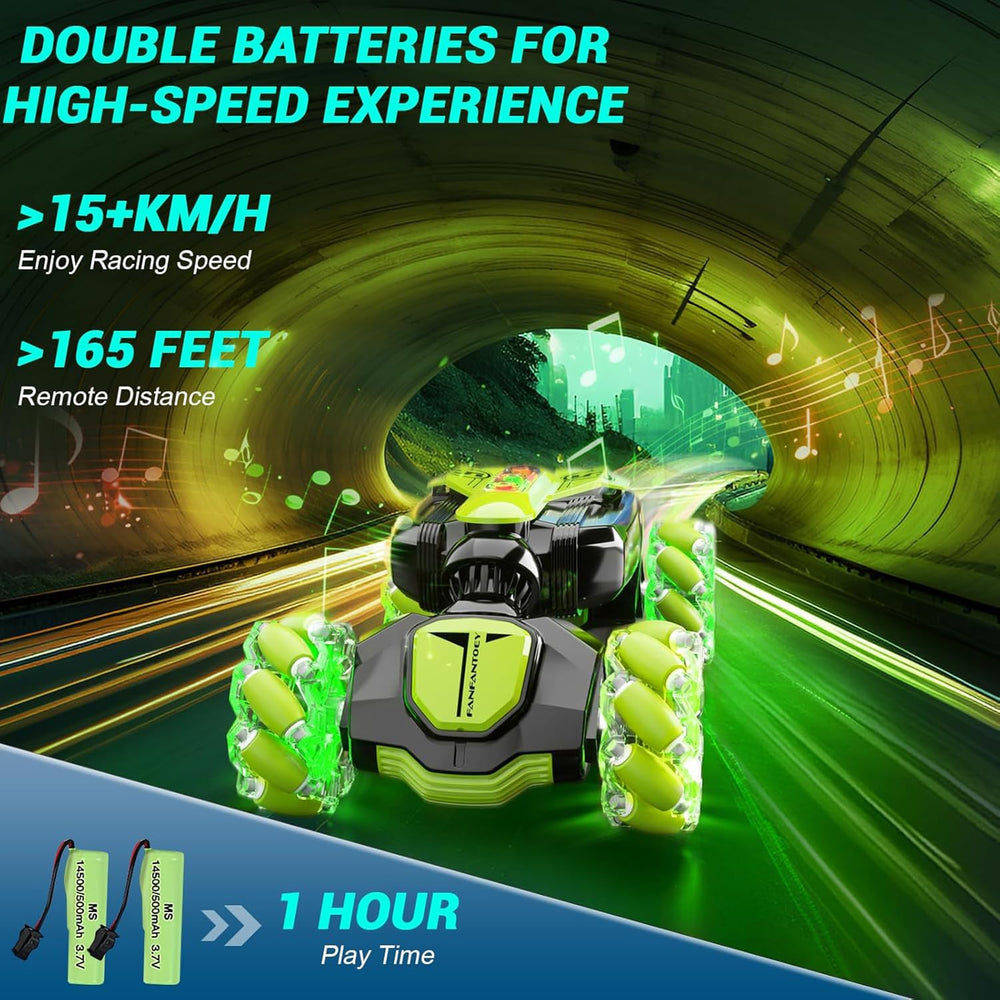 Fanfantoey gesture sensing RC stunt car dual batteries powering extended play sessions