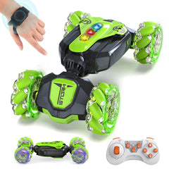 Fanfantoey gesture sensing RC stunt car front view showing rugged 4WD grip for varied terrain play