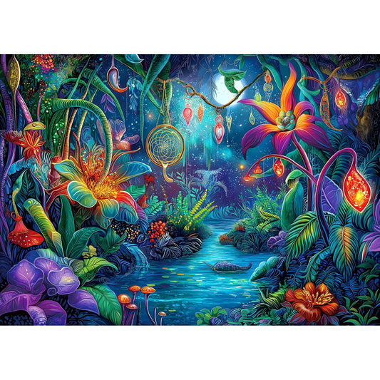 MINIWAN Fantasy Garden puzzle cover featuring a vibrant forest scene for cozy evenings.