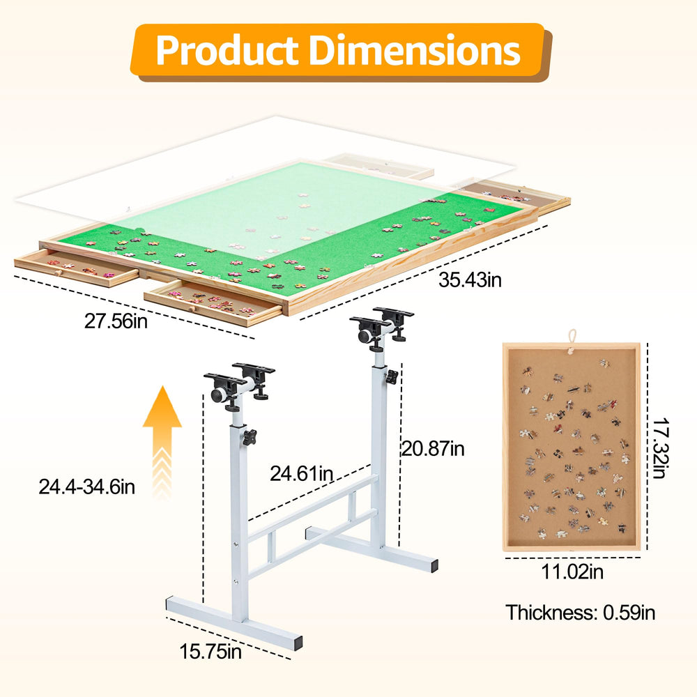 Fanwer puzzle table tilting from 0 to 180 degrees for flexible viewing.