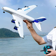 FANXMF A380 RC plane with LED lights for nighttime visibility.