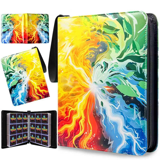 FARICHE trading card binder shows a 9-pocket layout for organized card storage.