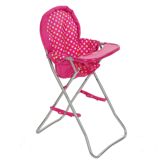Fash N Kolor pink high chair for 18-inch dolls, front view, durable pretend-play furniture.