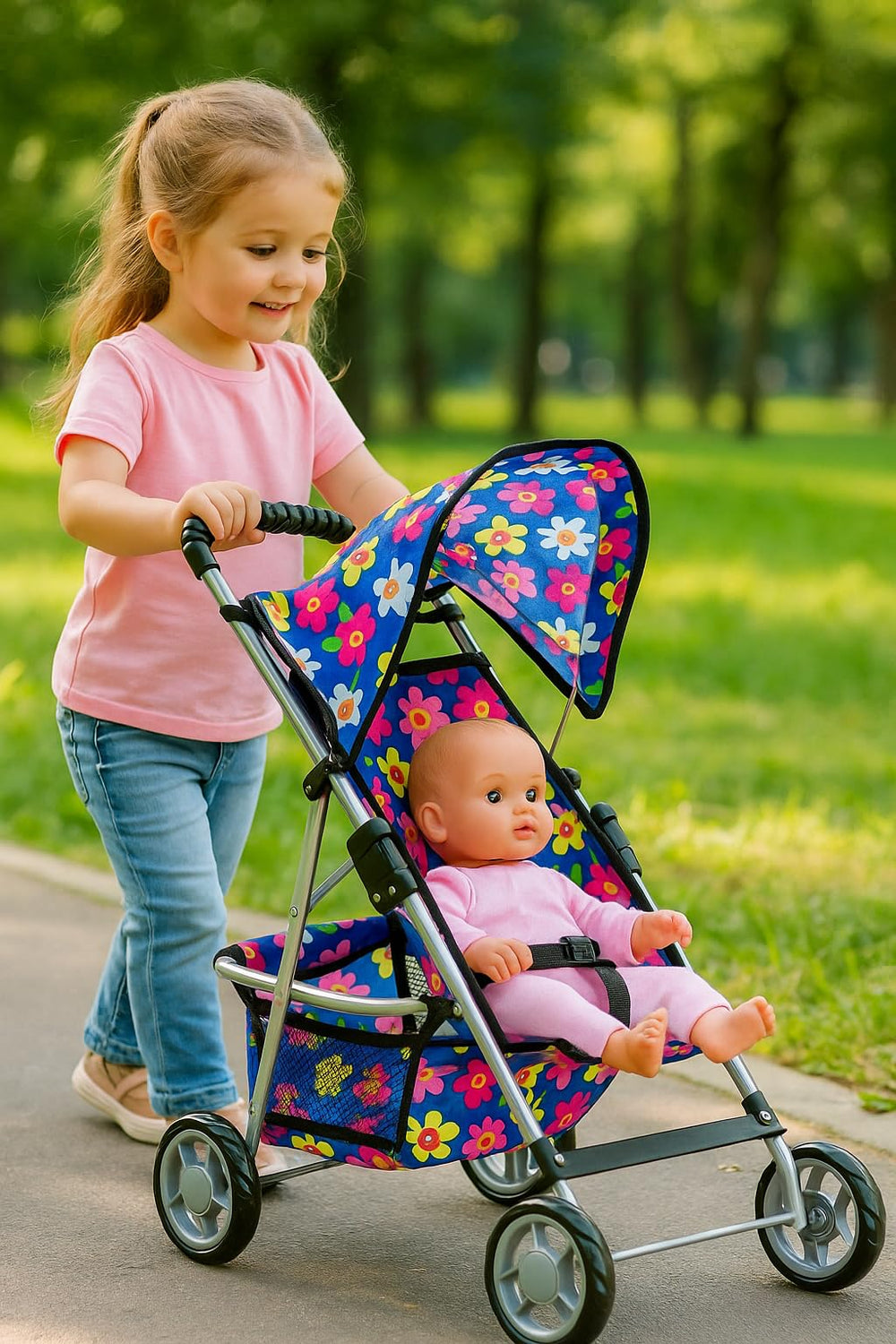 Fash N Kolor stroller with removable seat for easy cleaning after play.