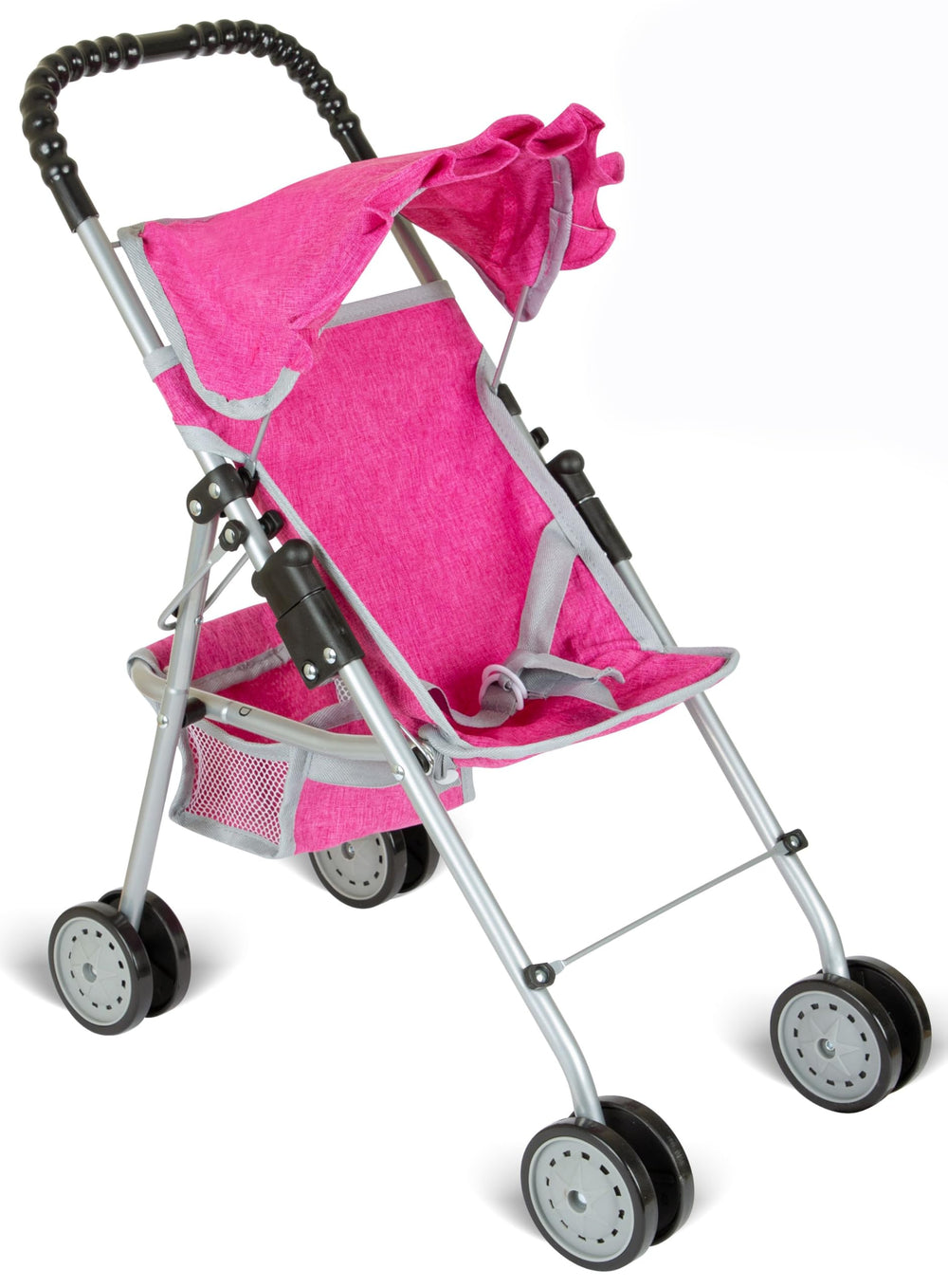 Fash N Kolor denim pink baby doll stroller with basket for imaginative play