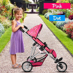 Fash N Kolor denim pink stroller offers easy toy storage.