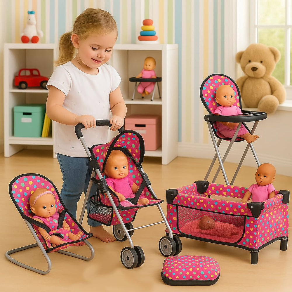 Fash N Kolor pink high chair for 18-inch dolls supports nurturing pretend meals