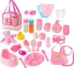 fash n kolor My Sweet Baby feeding set in a zippered see-through bag for organized pretend play
