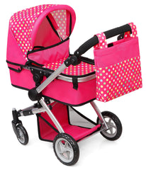 Fash N Kolor polka-dot doll stroller folded for compact storage.